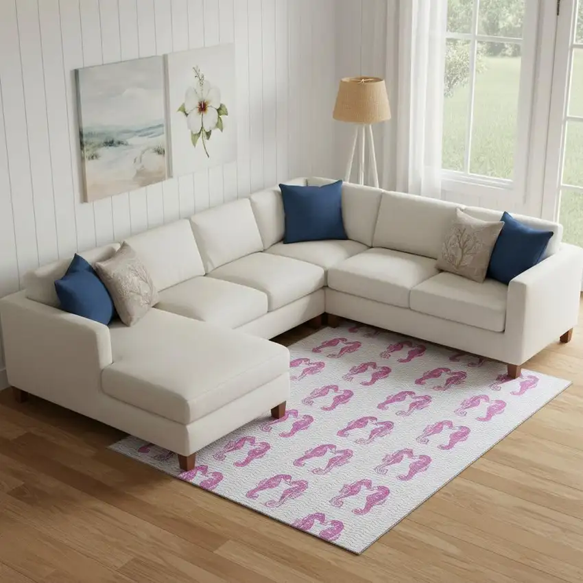 Pink And Silver Geometric Washable Area Rug With UV Protection Photo 1