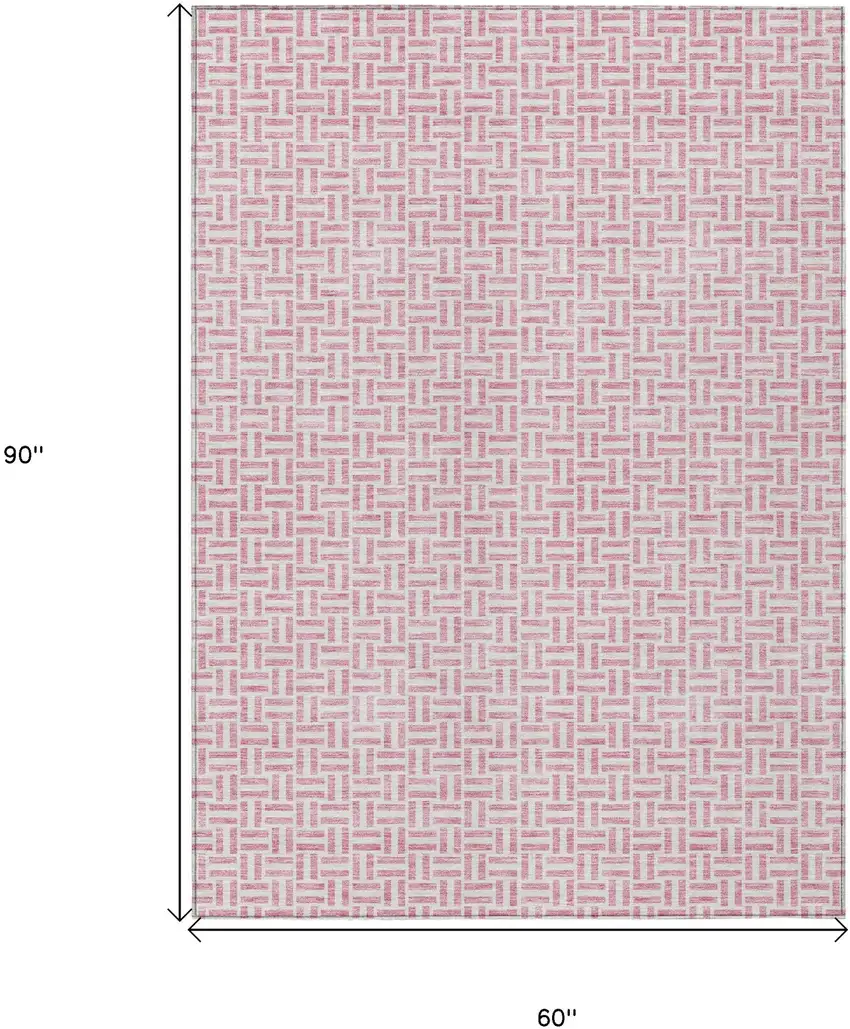 Pink And Silver Geometric Washable Indoor Outdoor Area Rug Photo 3