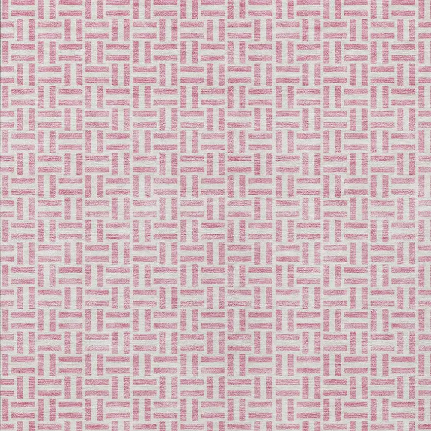 Pink And Silver Geometric Washable Indoor Outdoor Area Rug Photo 6