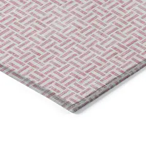 Photo of Pink And Silver Geometric Washable Indoor Outdoor Area Rug