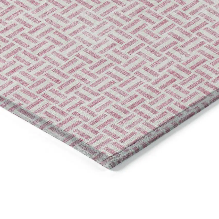 Pink And Silver Geometric Washable Indoor Outdoor Area Rug Photo 4