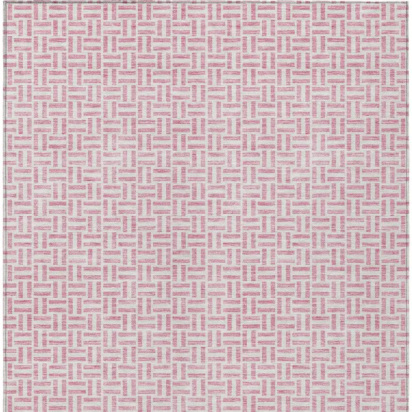 Pink And Silver Geometric Washable Indoor Outdoor Area Rug Photo 6