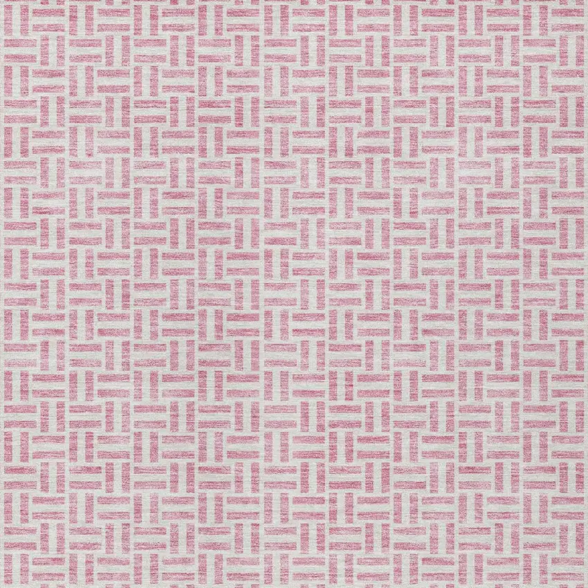 Pink And Silver Geometric Washable Indoor Outdoor Area Rug Photo 6