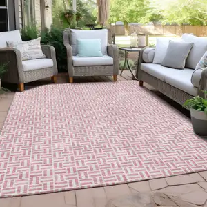 Photo of Pink And Silver Geometric Washable Indoor Outdoor Area Rug