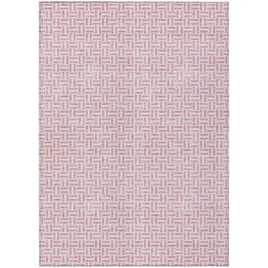 Pink And Silver Geometric Washable Indoor Outdoor Area Rug Photo 2