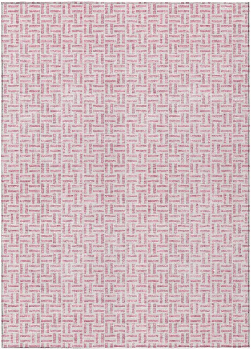 Pink And Silver Geometric Washable Indoor Outdoor Area Rug Photo 2