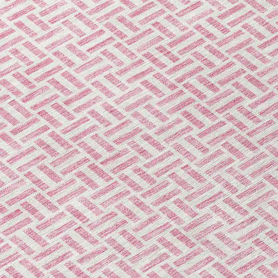 Pink And Silver Geometric Washable Indoor Outdoor Area Rug Photo 5