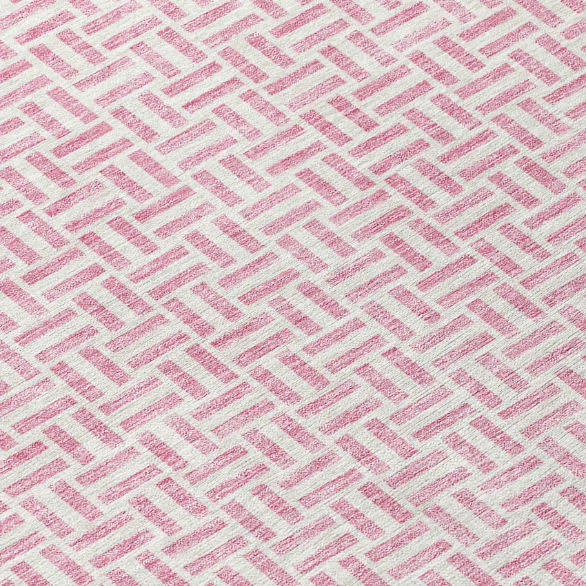 Pink And Silver Geometric Washable Indoor Outdoor Area Rug Photo 5