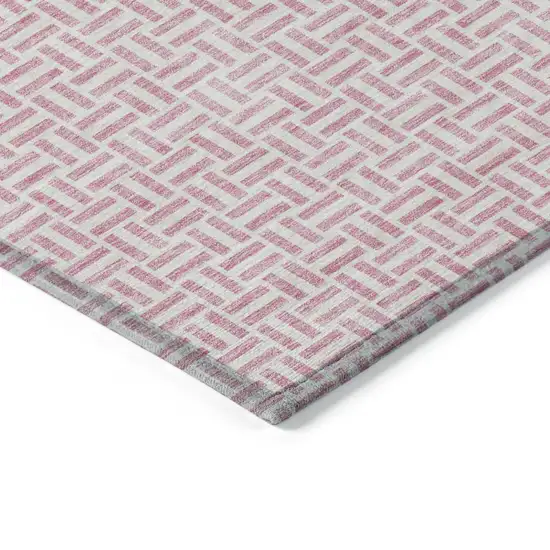 Pink And Silver Geometric Washable Indoor Outdoor Area Rug Photo 4