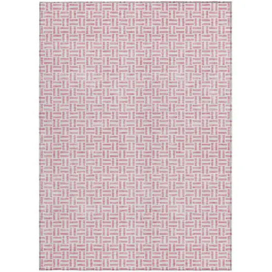 Pink And Silver Geometric Washable Indoor Outdoor Area Rug Photo 7