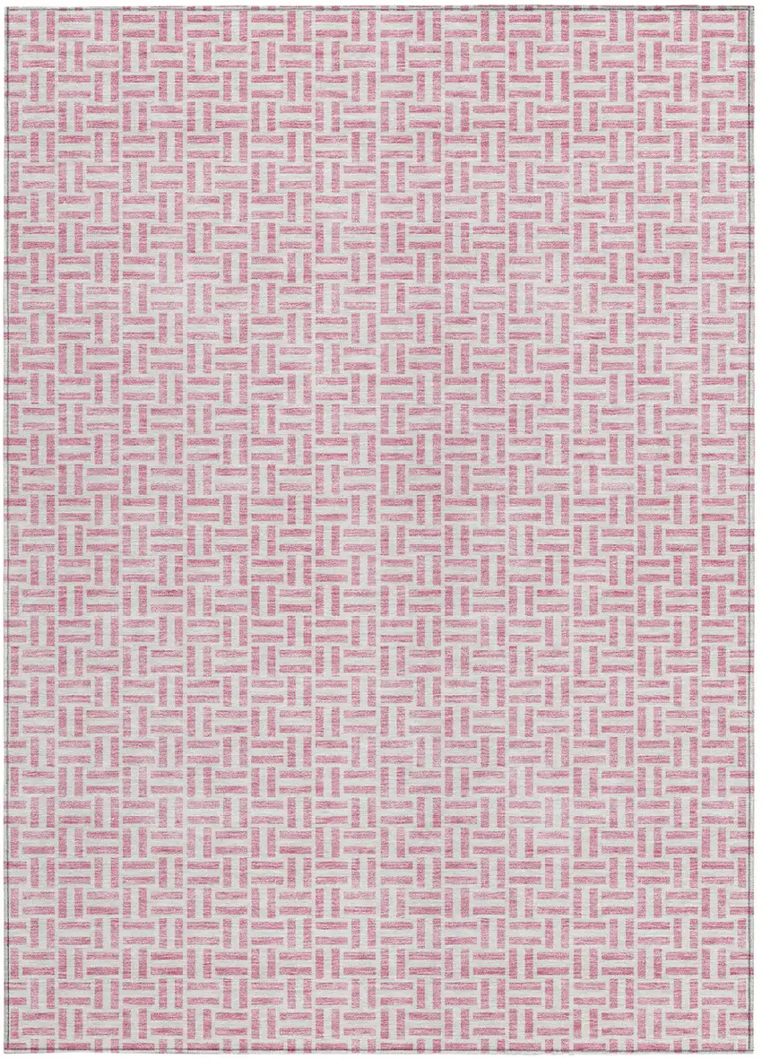 Pink And Silver Geometric Washable Indoor Outdoor Area Rug Photo 7