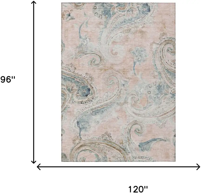 Pink And Silver Paisley Washable Indoor Outdoor Area Rug Photo 7