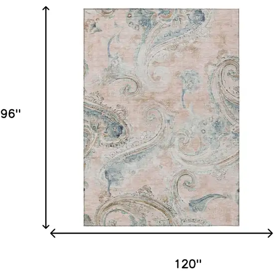 Pink And Silver Paisley Washable Indoor Outdoor Area Rug Photo 7