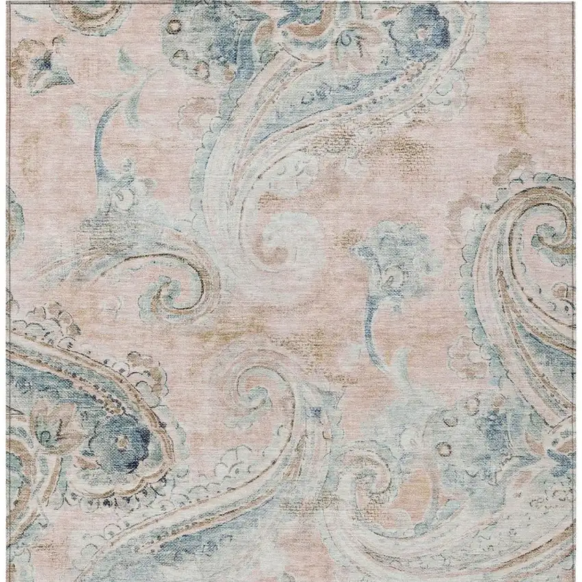 Pink And Silver Paisley Washable Indoor Outdoor Area Rug Photo 4