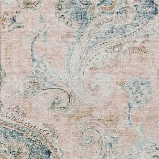 Pink And Silver Paisley Washable Indoor Outdoor Area Rug Photo 3