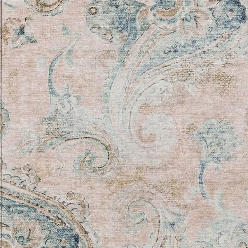 Pink And Silver Paisley Washable Indoor Outdoor Area Rug Photo 3