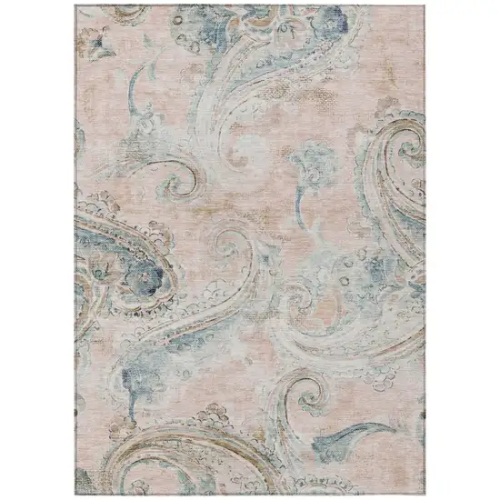 Pink And Silver Paisley Washable Indoor Outdoor Area Rug Photo 2