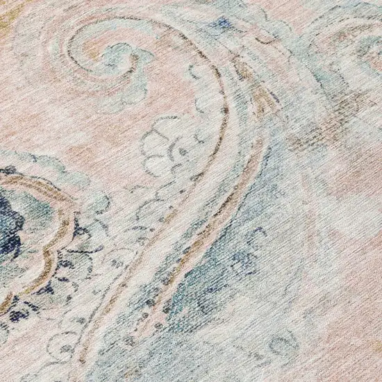 Pink And Silver Paisley Washable Indoor Outdoor Area Rug Photo 6