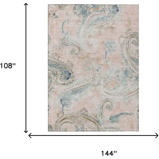 Pink And Silver Paisley Washable Indoor Outdoor Area Rug Photo 7
