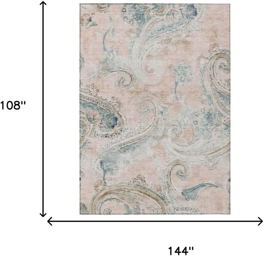 Pink And Silver Paisley Washable Indoor Outdoor Area Rug Photo 7