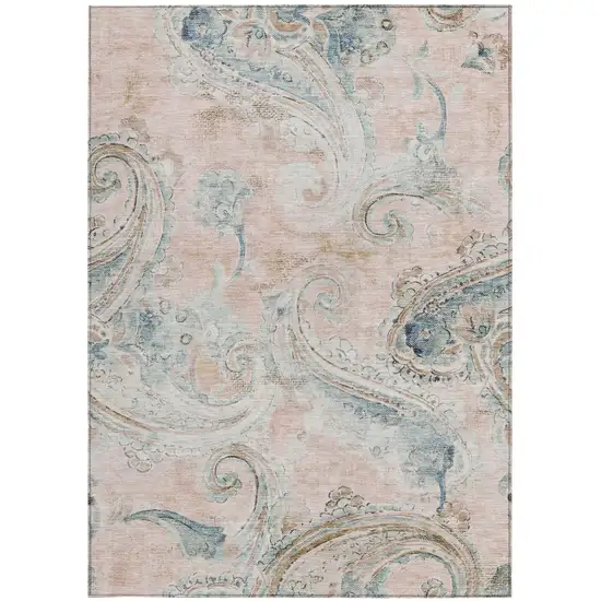 Pink And Silver Paisley Washable Indoor Outdoor Area Rug Photo 4