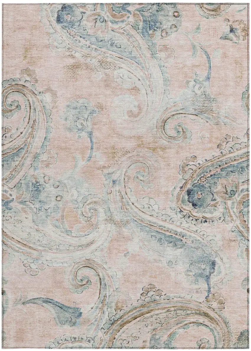 Pink And Silver Paisley Washable Indoor Outdoor Area Rug Photo 4