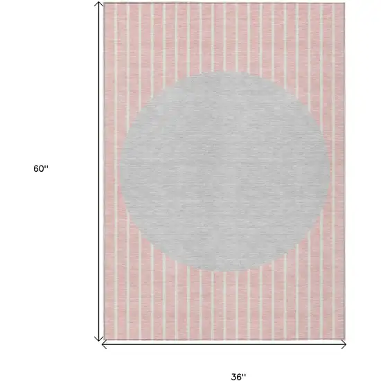 Pink And Silver Striped Washable Indoor Outdoor Area Rug Photo 3
