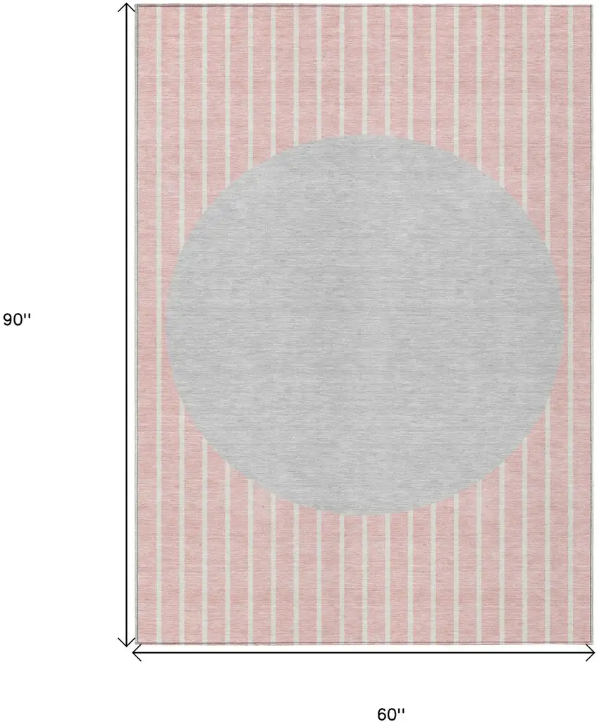 Pink And Silver Striped Washable Indoor Outdoor Area Rug Photo 3