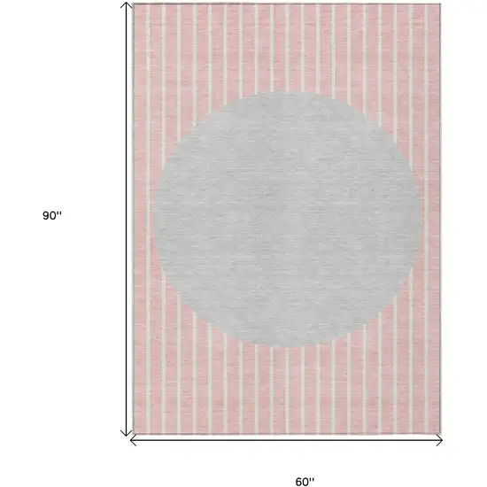 Pink And Silver Striped Washable Indoor Outdoor Area Rug Photo 3