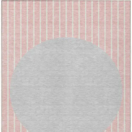 Pink And Silver Striped Washable Indoor Outdoor Area Rug Photo 5