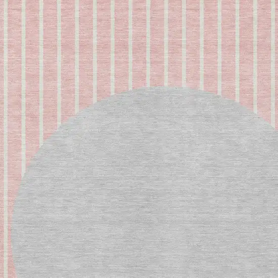 Pink And Silver Striped Washable Indoor Outdoor Area Rug Photo 5