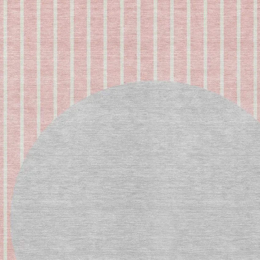 Pink And Silver Striped Washable Indoor Outdoor Area Rug Photo 5