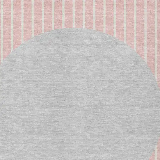 Pink And Silver Striped Washable Indoor Outdoor Area Rug Photo 5