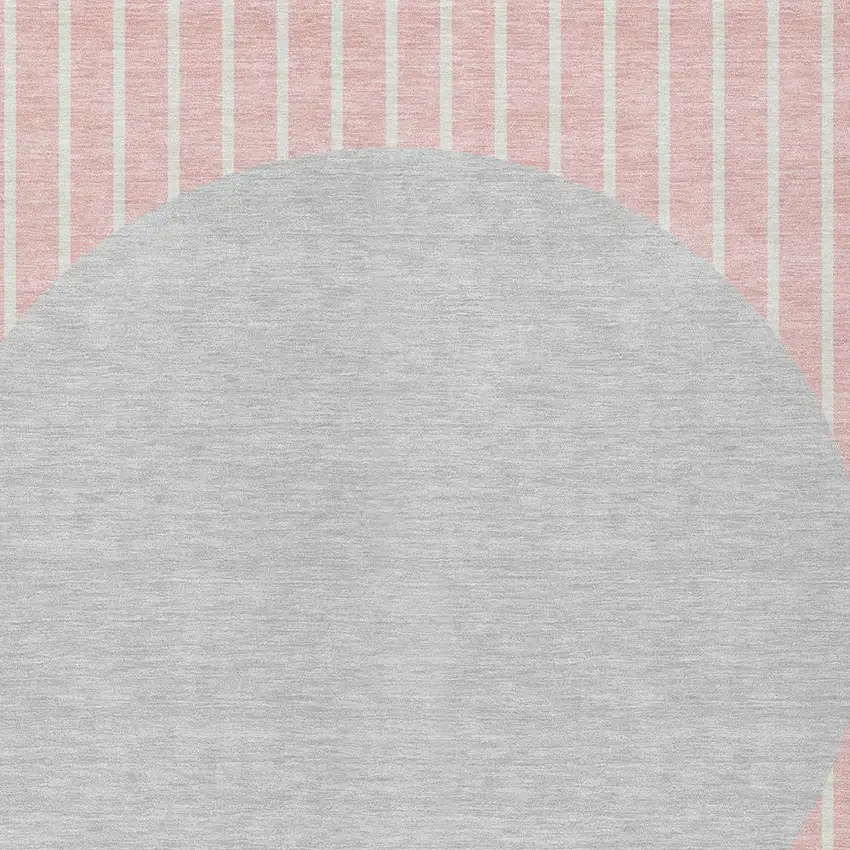 Pink And Silver Striped Washable Indoor Outdoor Area Rug Photo 5