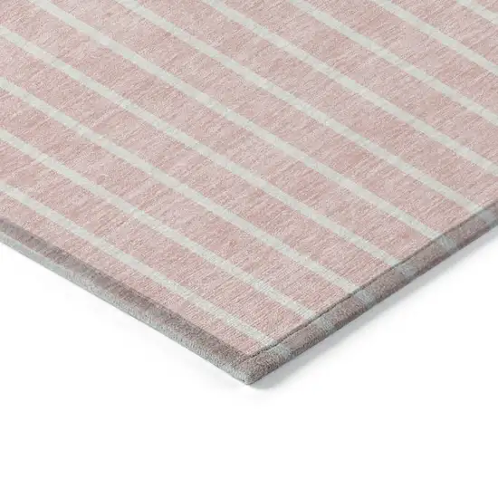 Pink And Silver Striped Washable Indoor Outdoor Area Rug Photo 4