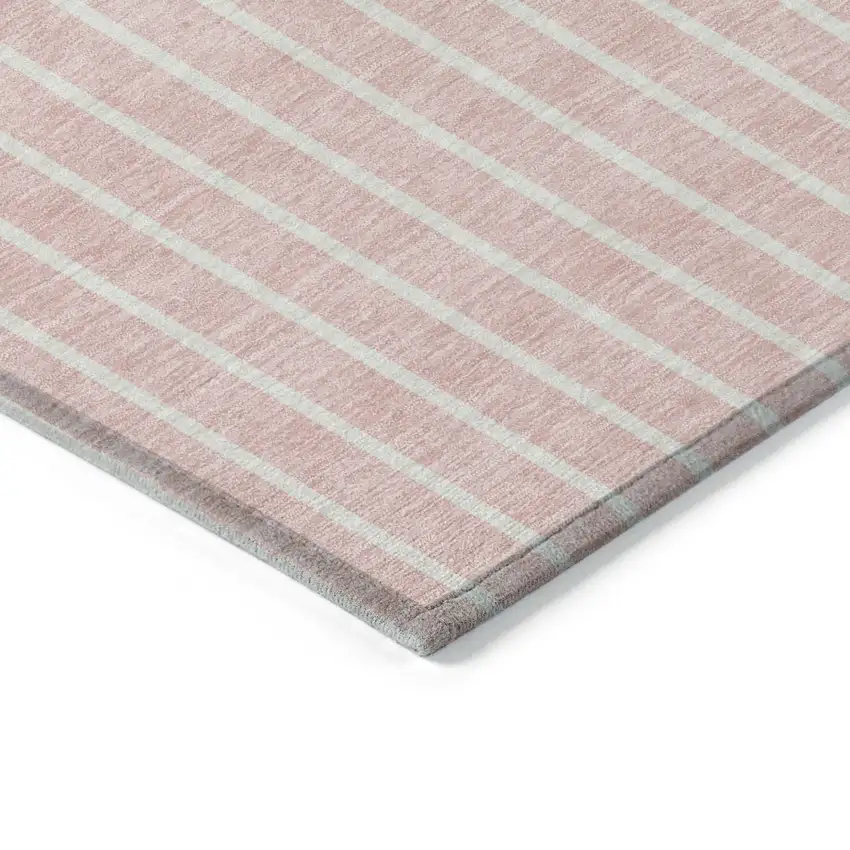 Pink And Silver Striped Washable Indoor Outdoor Area Rug Photo 4