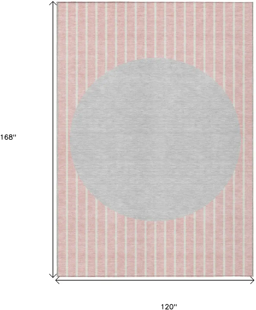 Pink And Silver Striped Washable Indoor Outdoor Area Rug Photo 3