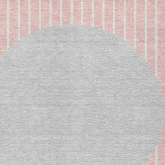 Pink And Silver Striped Washable Indoor Outdoor Area Rug Photo 5