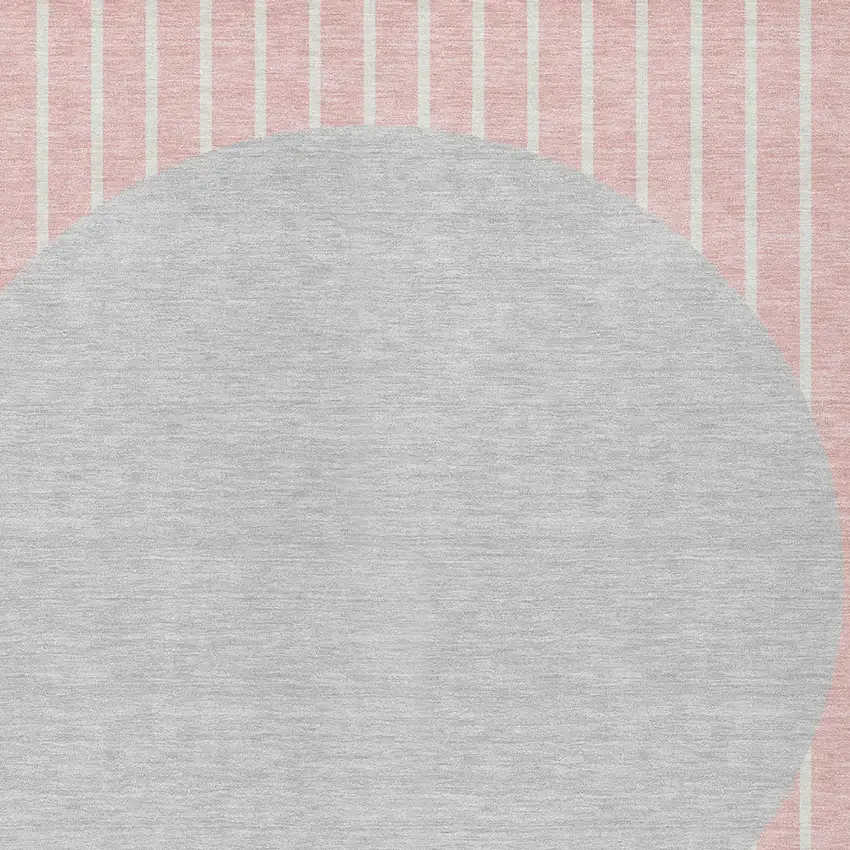 Pink And Silver Striped Washable Indoor Outdoor Area Rug Photo 5