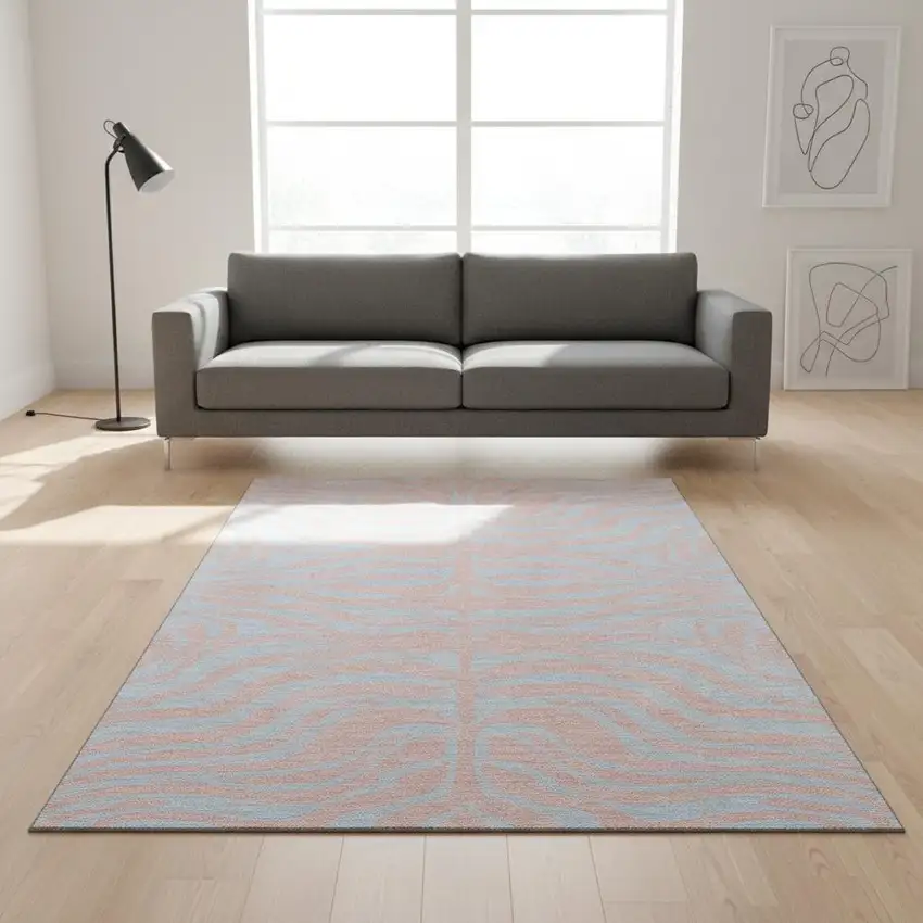 Pink And Sky Blue Animal Print Washable Area Rug With UV Protection Photo 2