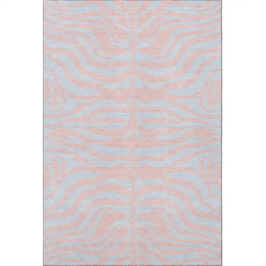 Pink And Sky Blue Animal Print Washable Area Rug With UV Protection Photo 3