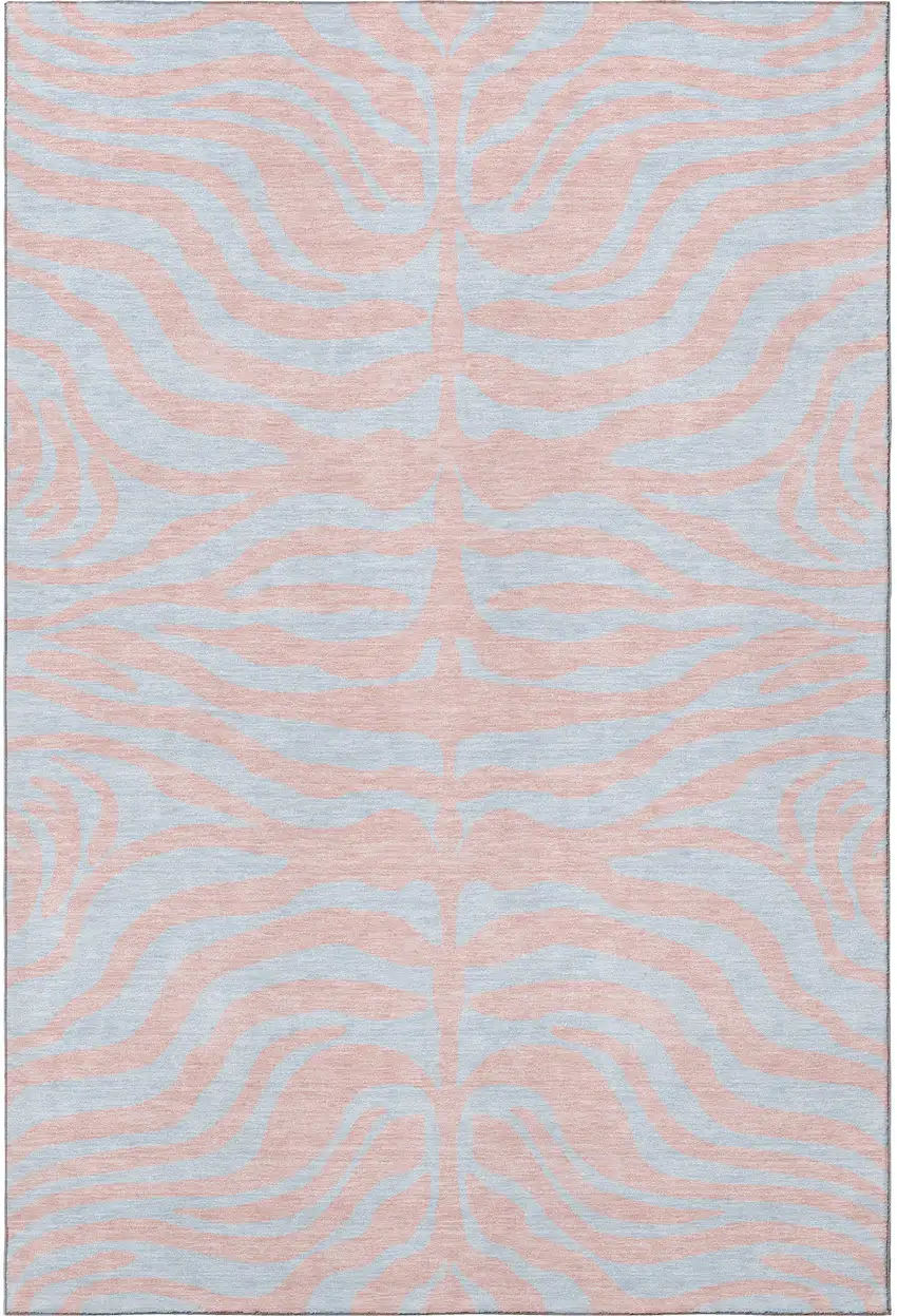 Pink And Sky Blue Animal Print Washable Area Rug With UV Protection Photo 3