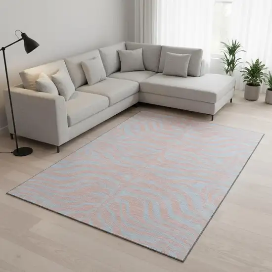 Pink And Sky Blue Animal Print Washable Area Rug With UV Protection Photo 2