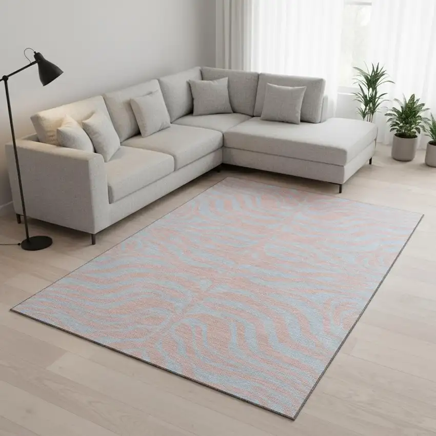 Pink And Sky Blue Animal Print Washable Area Rug With UV Protection Photo 2