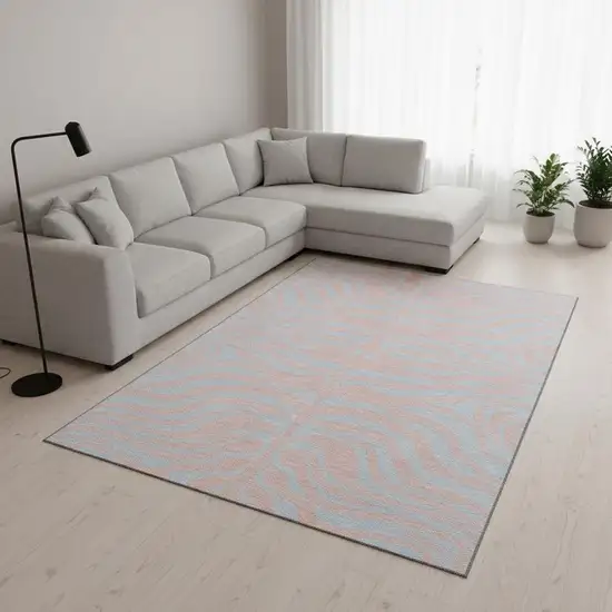 Pink And Sky Blue Animal Print Washable Area Rug With UV Protection Photo 2