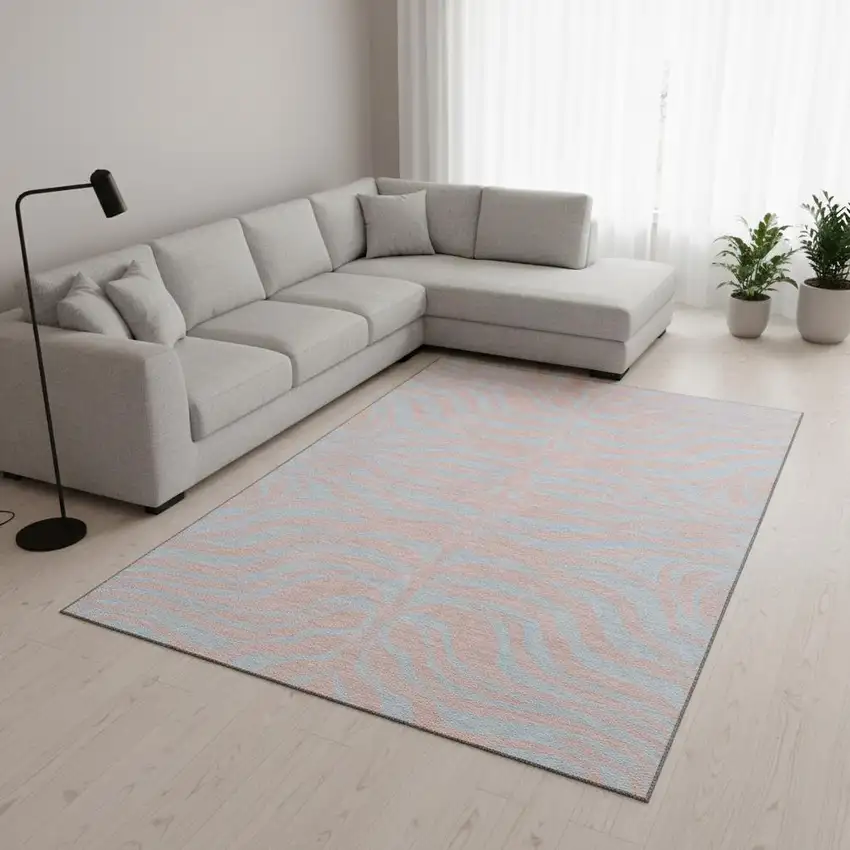 Pink And Sky Blue Animal Print Washable Area Rug With UV Protection Photo 2