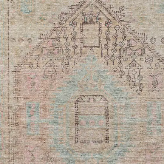 Pink And Sky Blue Oriental Washable Indoor Outdoor Area Rug Photo 5