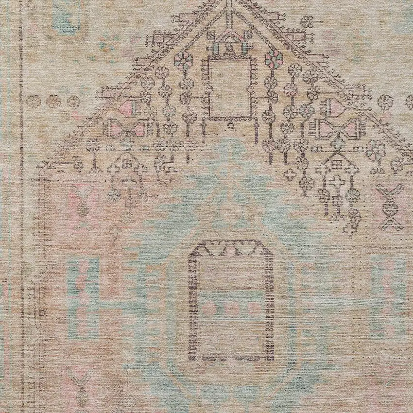 Pink And Sky Blue Oriental Washable Indoor Outdoor Area Rug Photo 5