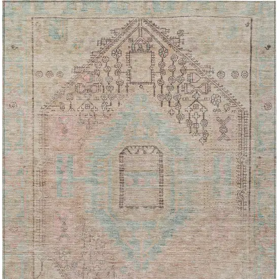 Pink And Sky Blue Oriental Washable Indoor Outdoor Area Rug Photo 6