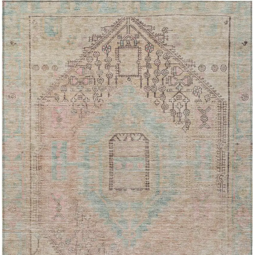 Pink And Sky Blue Oriental Washable Indoor Outdoor Area Rug Photo 6